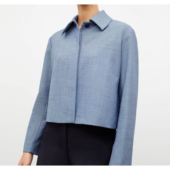 M.M.LaFleur Jackets & Blazers - NWT MM LaFleur Nicky 1.0 Jacket Women L Indigo White Sharkskin Cropped Blazer